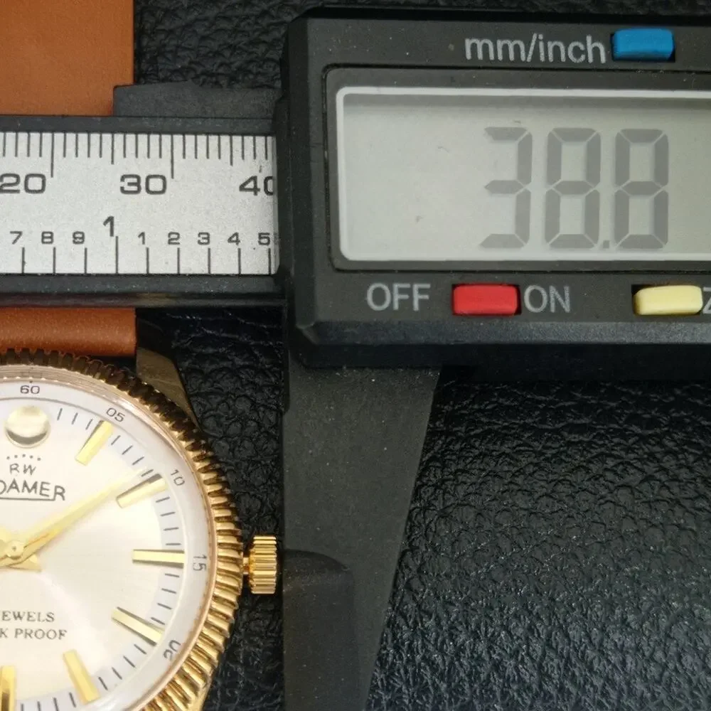 Vintage 1973 Roamer Manual Mens Gold Watch W/Leather Strap & Silver accents